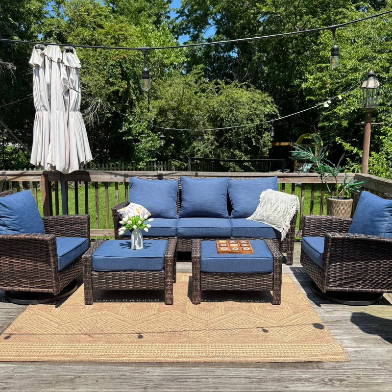 Phi Villa Patio Rattan Furniture Wicker 7-Seater Outdoor Swivel Sofa Sets