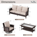 5-Seater Garden Vintage Swivel Rattan Sofa Sets with Wicker Table