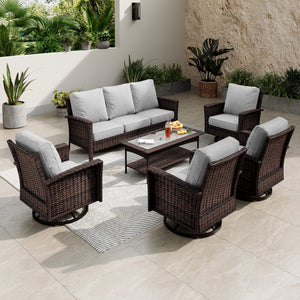 7-Seater Garden Vintage Swivel Rattan Sofa Sets with Wicker Table