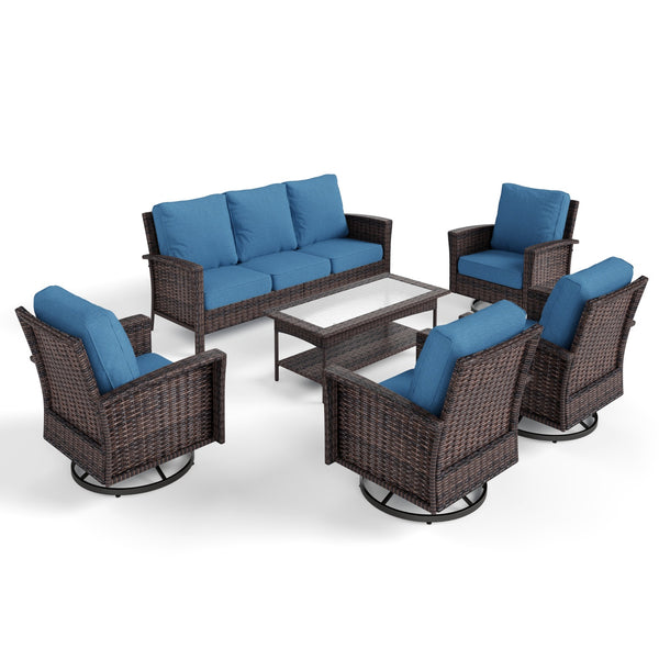 7-Seater Garden Vintage Swivel Rattan Sofa Sets with Wicker Table