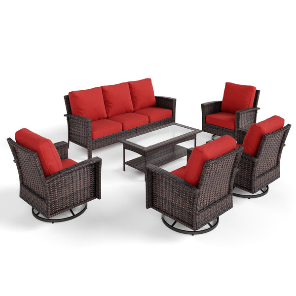 7-Seater Garden Vintage Swivel Rattan Sofa Sets with Wicker Table