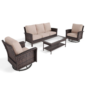 5-Seater Garden Vintage Swivel Rattan Sofa Sets with Wicker Table