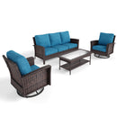 5-Seater Garden Vintage Swivel Rattan Sofa Sets with Wicker Table