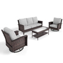 5-Seater Garden Vintage Swivel Rattan Sofa Sets with Wicker Table