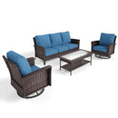 5-Seater Garden Vintage Swivel Rattan Sofa Sets with Wicker Table