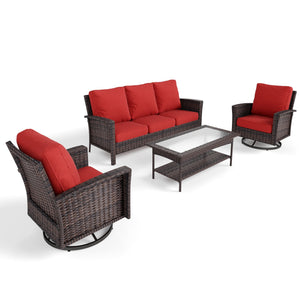 5-Seater Garden Vintage Swivel Rattan Sofa Sets with Wicker Table