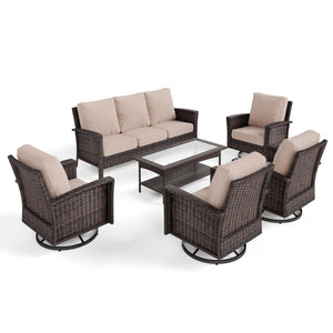 7-Seater Garden Vintage Swivel Rattan Sofa Sets with Wicker Table