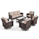 7-Seater Garden Vintage Swivel Rattan Sofa Sets with Wicker Table