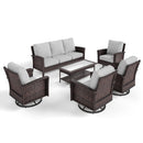 7-Seater Garden Vintage Swivel Rattan Sofa Sets with Wicker Table