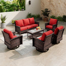 7-Seater Garden Vintage Swivel Rattan Sofa Sets with Wicker Table