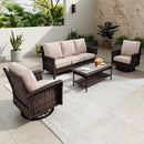5-Seater Garden Vintage Swivel Rattan Sofa Sets with Wicker Table