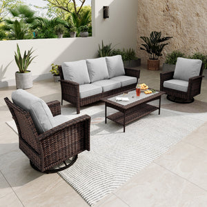 5-Seater Garden Vintage Swivel Rattan Sofa Sets with Wicker Table