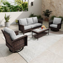 5-Seater Garden Vintage Swivel Rattan Sofa Sets with Wicker Table