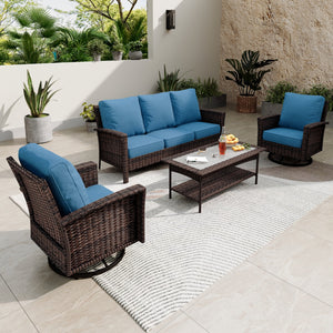 5-Seater Garden Vintage Swivel Rattan Sofa Sets with Wicker Table