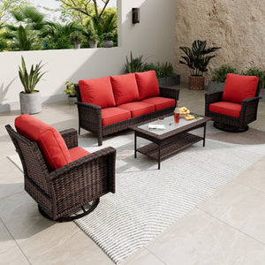 5-Seater Garden Vintage Swivel Rattan Sofa Sets with Wicker Table