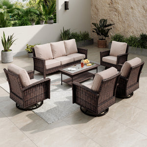 7-Seater Garden Vintage Swivel Rattan Sofa Sets with Wicker Table