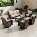 7-Seater Garden Vintage Swivel Rattan Sofa Sets with Wicker Table