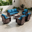 7-Seater Garden Vintage Swivel Rattan Sofa Sets with Wicker Table