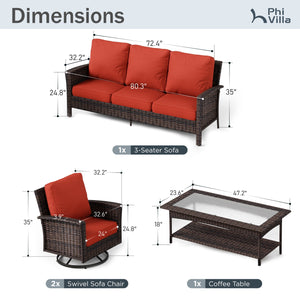 5-Seater Garden Vintage Swivel Rattan Sofa Sets with Wicker Table