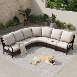 Curved Outdoor Sectional Sofa in Elegant Vines Design