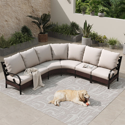 Curved Outdoor Sectional Sofa in Elegant Vines Design