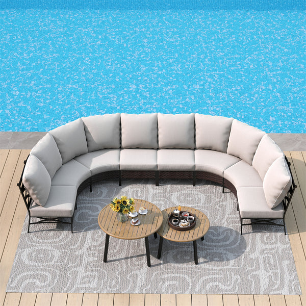 Curved Outdoor Sectional Sofa in Elegant Vines Design
