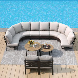 Curved Outdoor Sectional Sofa in Elegant Vines Design