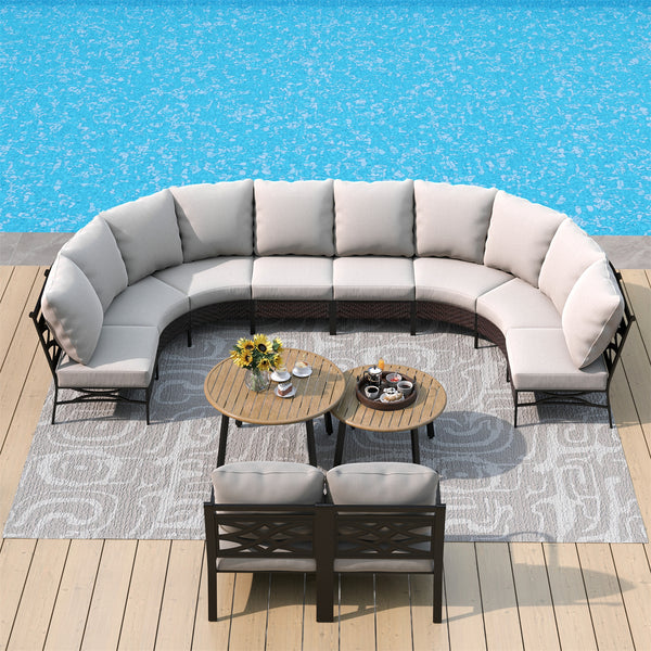 Curved Outdoor Sectional Sofa in Elegant Vines Design