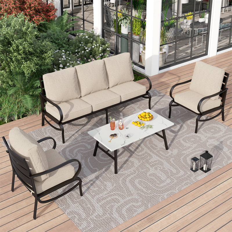 Phi Villa 5-Seater Patio Steel Sofa Set With Cushions & Coffee Table