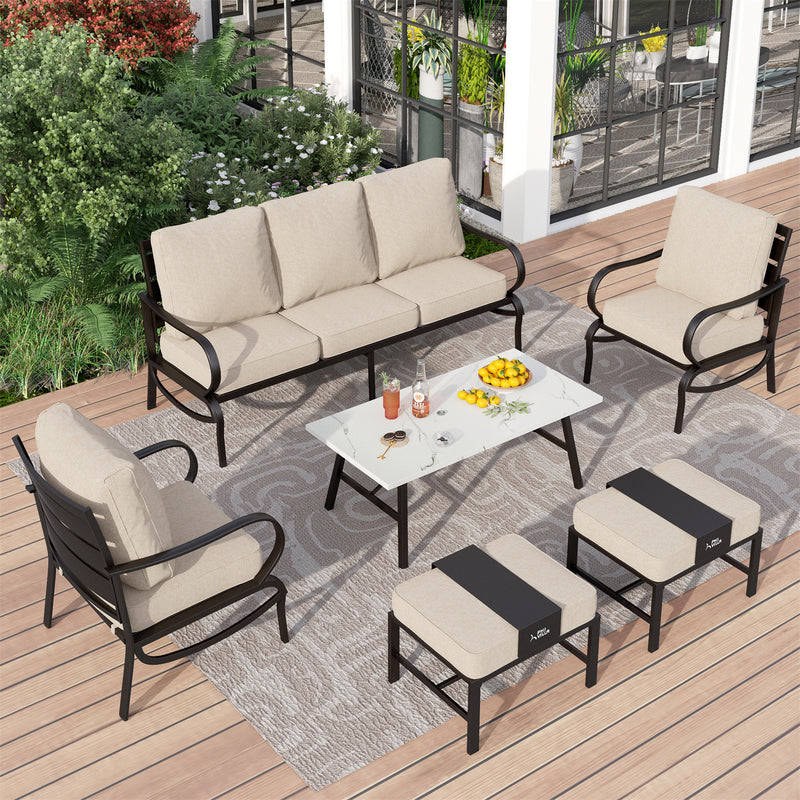Phi Villa 7-Seater Patio Steel Conversation Sofa Set With Coffee Table & Ottomans
