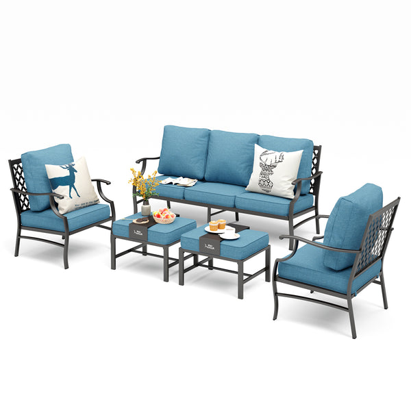 7-Seater Patio Metal Diamond Sofa with Ottomans