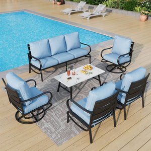 7-Seater Patio Metal Wave Sofa Sets With Coffee Table