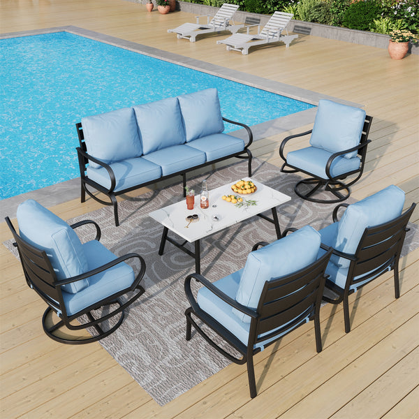 7-Seater Patio Metal Wave Sofa Sets With Coffee Table