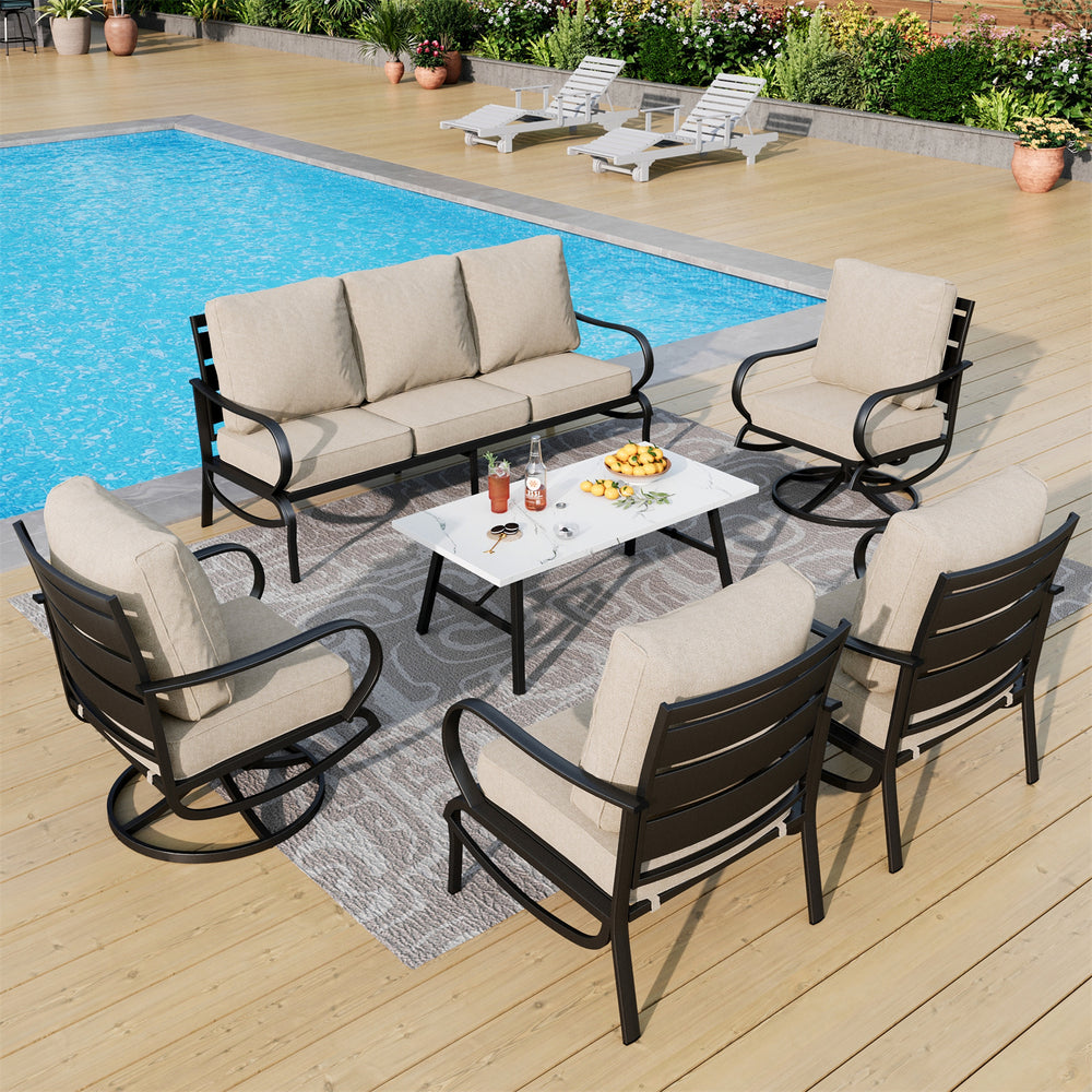7-Seater Patio Metal Wave Sofa Sets With Coffee Table
