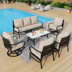 7-Seater Patio Metal Wave Sofa Sets With Coffee Table