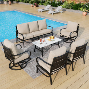 7-Seater Patio Metal Wave Sofa Sets With Coffee Table