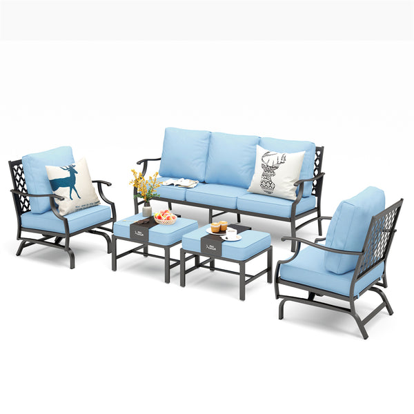 7-Seater Patio Metal Diamond Sofa with Ottomans