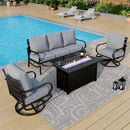 5-Seater Patio Metal Wave Sofa Set with Fire Pit Table