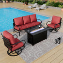 5-Seater Patio Metal Wave Sofa Set with Fire Pit Table