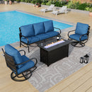 5-Seater Patio Metal Wave Sofa Set with Fire Pit Table