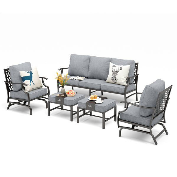 7-Seater Patio Metal Diamond Sofa with Ottomans