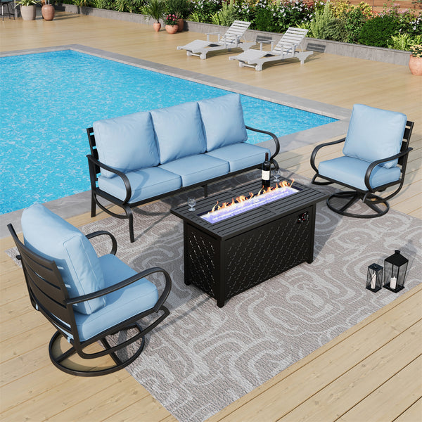 Patio Metal Swivel Wave Sofa Sets With Fire Pit Table for Sale