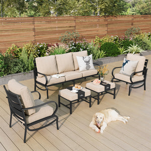 7-Seater Patio Metal Stable Wave Sofa with Ottomans