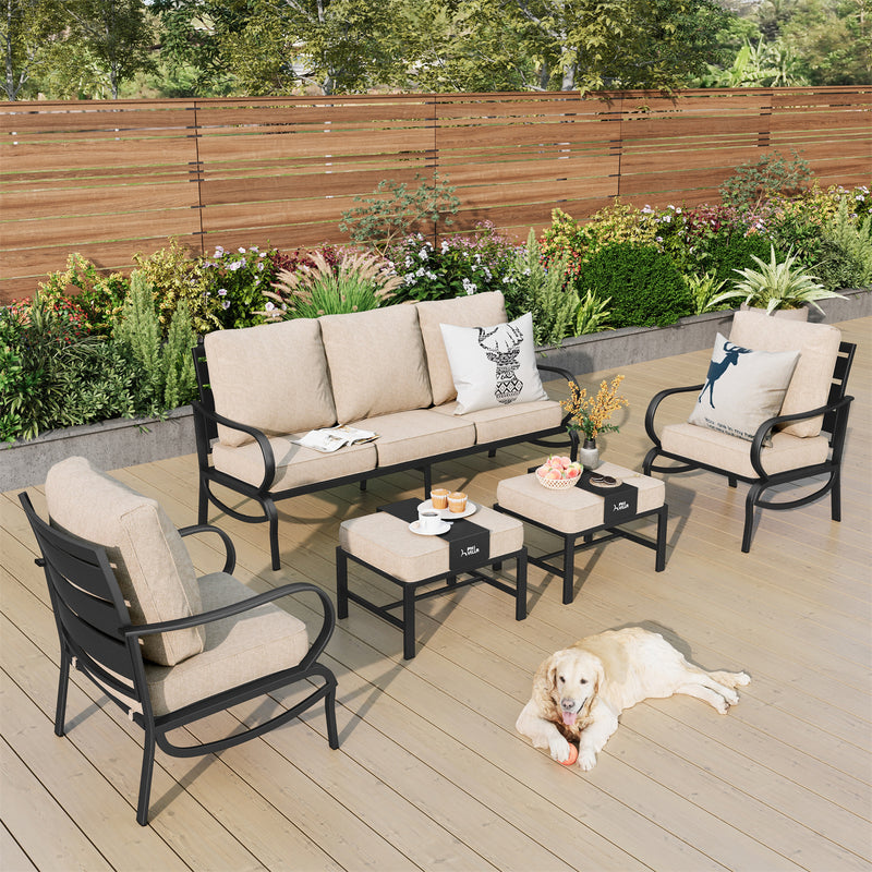 Phi Villa 7-Seater Outdoor Steel Sofa with Multi-functional Ottomans