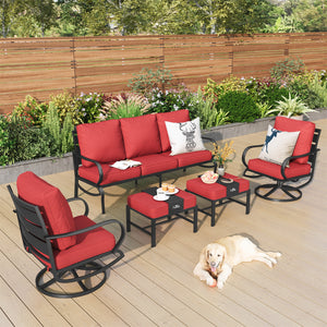 7-Seater Outdoor Metal Wave Sofa Set with Ottomans