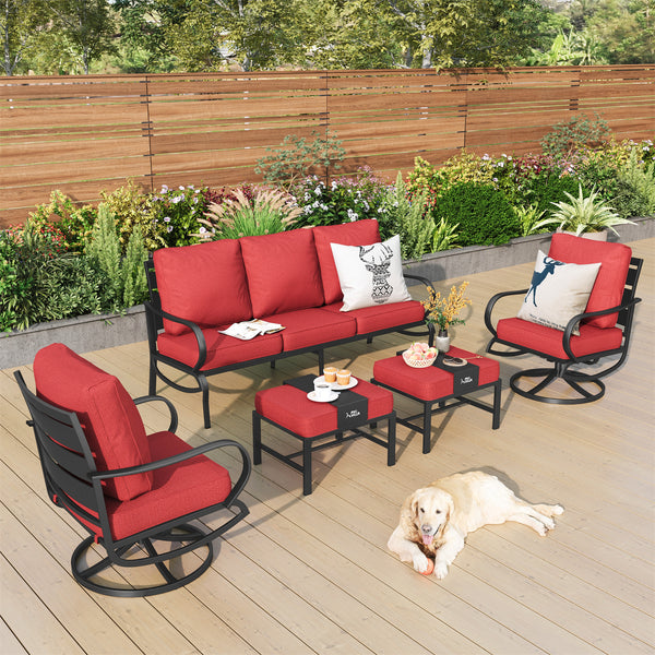 7-Seater Outdoor Metal Wave Sofa Set with Ottomans