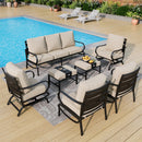 9-Seater Patio Metal Wave Sofa Set with Ottomans