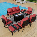 9-Seater Patio Metal Wave Sofa Sets With Fire Pit Table