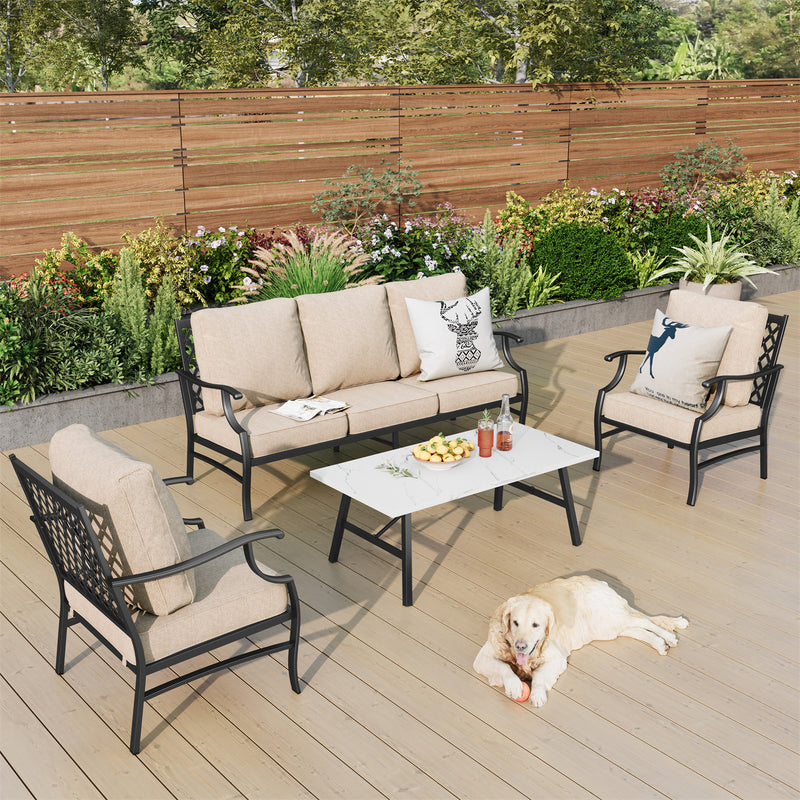 Phi Villa 5-Seater Patio Steel Sofa With Cushions