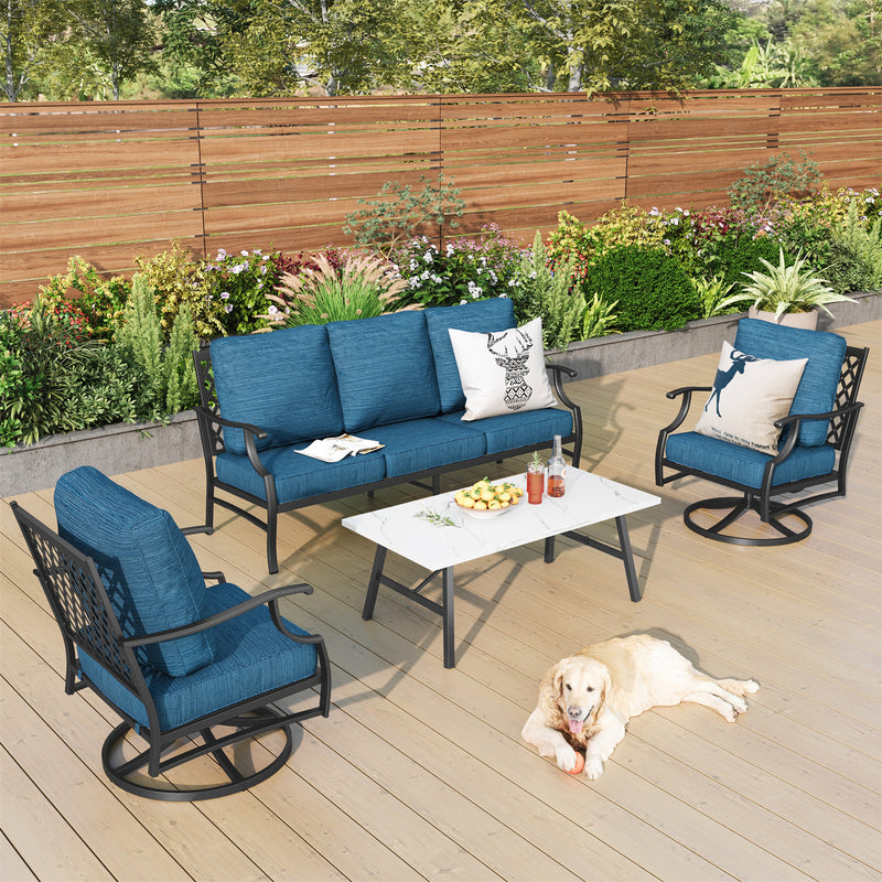 Phi Villa 5-Seater Patio Steel Sofa With Cushions